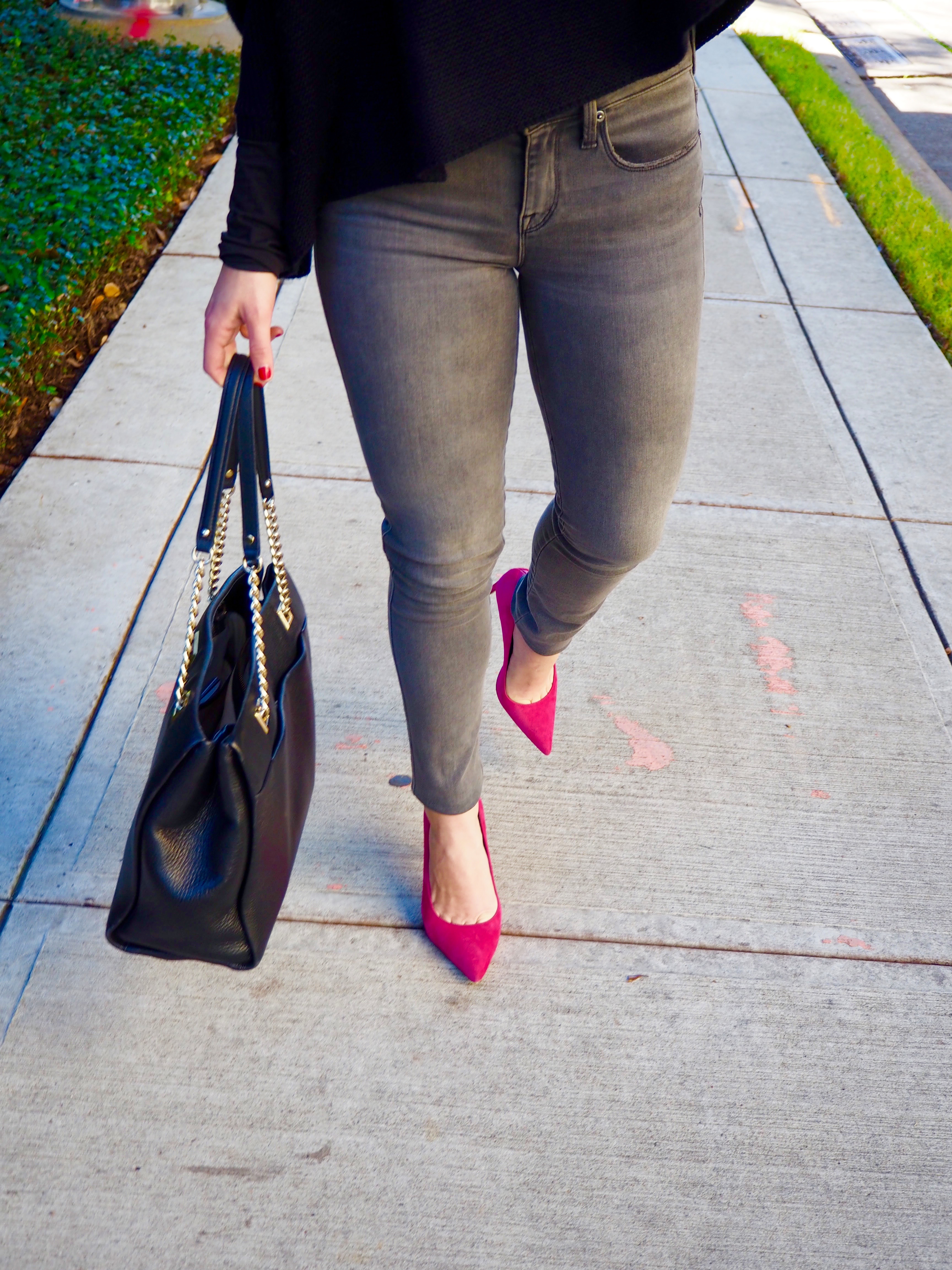 Gray Jeans & Pink Heels
